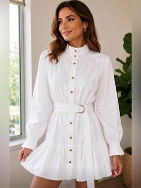Zimmermann NWT White Belted Button-Front Mini Dress | Size 1